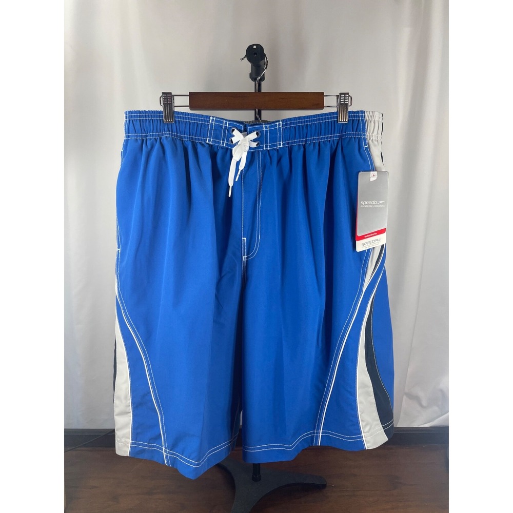 NWT Speedo Mens XL  Swim Shorts Board Trunks Classic Blue Speedry W/Pockets